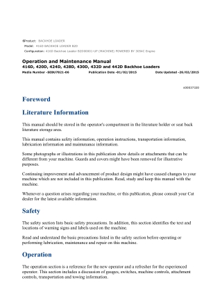 Caterpillar CAT 416D BACKHOE LOADER (B2D00001-UP) Operation and Maintenance Manual Instant Download