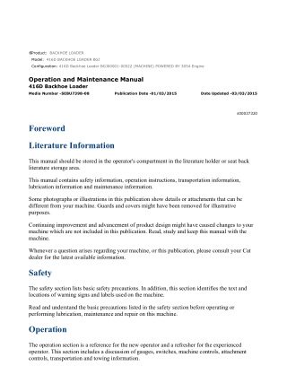 Caterpillar CAT 416D BACKHOE LOADER (BGJ00001-00522) Operation and Maintenance Manual Instant Download