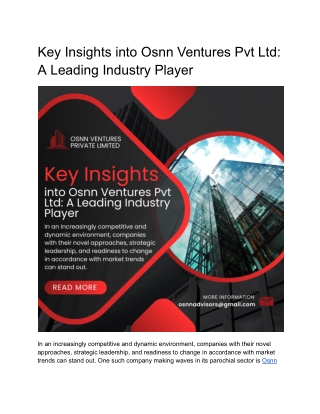 Key Insights into Osnn Ventures Pvt Ltd - A Leading Industry Player