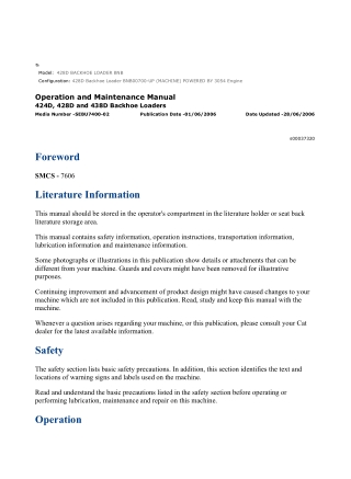 Caterpillar CAT 428D BACKHOE LOADER (BNB00700-UP) Operation and Maintenance Manual Instant Download