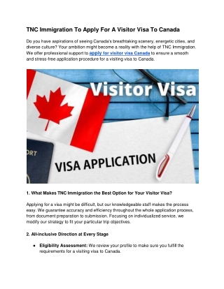 TNC Immigration To Apply For A Visitor Visa To Canada