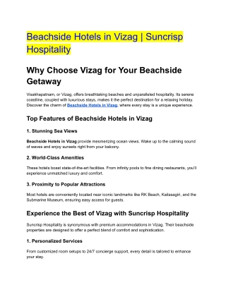 Beachside Hotels in Vizag _ Suncrisp Hospitality