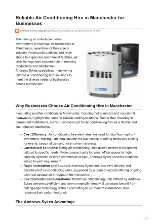 Reliable Air Conditioning Hire in Manchester for Businesses