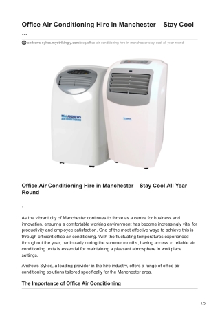 Office Air Conditioning Hire in Manchester – Stay Cool All Year Round