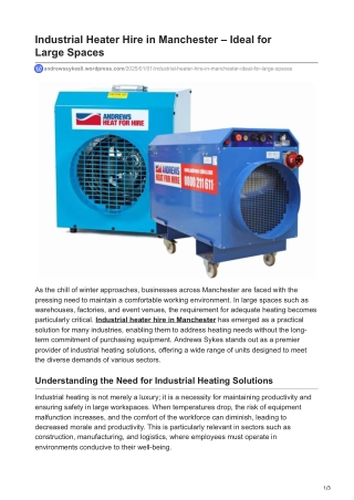 Industrial Heater Hire in Manchester - Ideal for Large Spaces