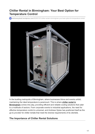 Chiller Rental in Birmingham Your Best Option for Temperature Control