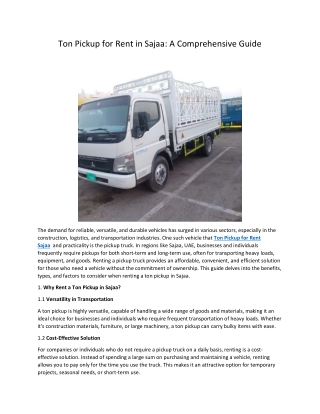 Ton Pickup for Rent in Sajaa: A Comprehensive Guide