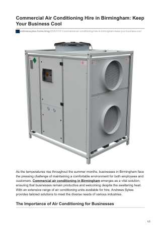 Commercial Air Conditioning Hire in Birmingham Keep Your Business Cool