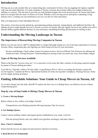 Finding Affordable Solutions: Your Guide to Cheap Movers in Tucson, AZ