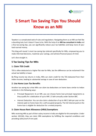 5 Smart Tax Saving Tips You Should Know as an NRI
