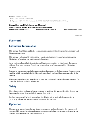 Caterpillar CAT 432F2 BACKHOE LOADER (HWP00001-UP) Operation and Maintenance Manual Instant Download