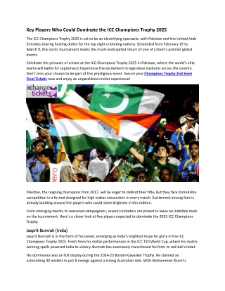 Key Players Who Could Dominate the ICC Champions Trophy 2025