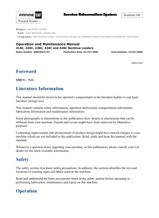 Caterpillar CAT 436C BACKHOE LOADER (2BR00001-00910) Operation and Maintenance Manual Instant Download