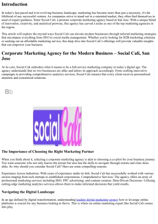 Corporate Marketing Agency for the Modern Business – Social Cali, San Jose
