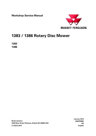 Massey Ferguson 1383  1386 Rotary Disc Mower Service Repair Manual Instant Download (Part No. 4283556M2)