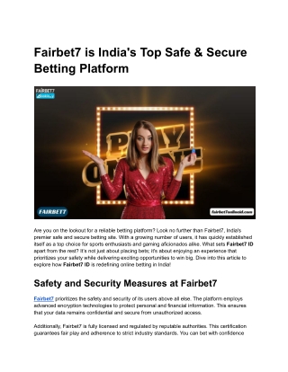 Fairbet7 is India's Top Safe & Secure Betting Platform