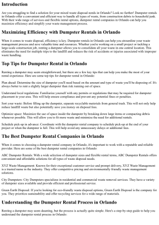 Mixed Waste? No Problem with Dumpster Rentals in Orlando