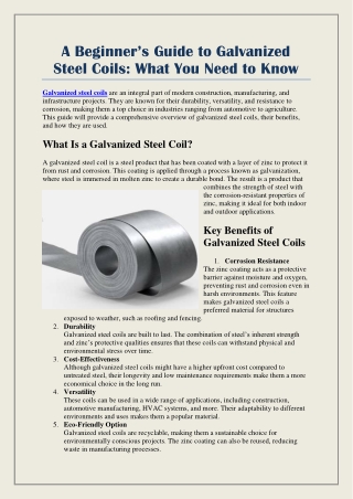 A Beginner’s Guide to Galvanized Steel Coils: What You Need to Know