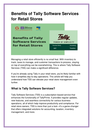 Benefits of Tally Software Services for Retail Stores