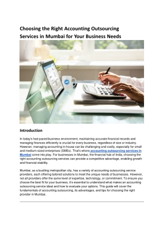 Choosing the Right Accounting Outsourcing Services in Mumbai for Your Business Needs