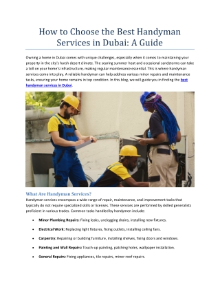 How to Choose the Best Handyman Services in Dubai A Guide