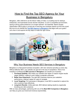 How to Find the Top SEO Agency for Your Business in Bengaluru