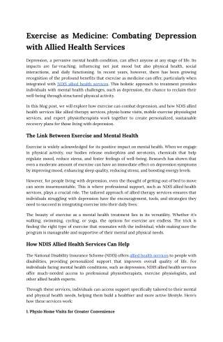 Exercise as Medicine: Combating Depression with Allied Health Services