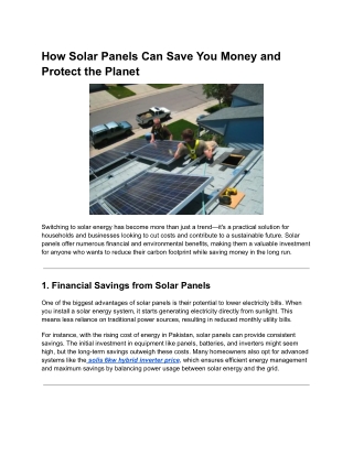 How Solar Panels Can Save You Money and Protect the Planet