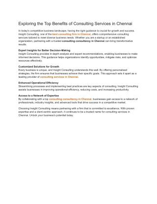 Exploring the Top Benefits of Consulting Services in Chennai