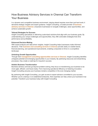 How Business Advisory Services in Chennai Can Transform Your Business
