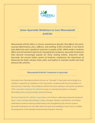 Some Ayurvedic Medicines to Cure Rheumatoid Arthritis
