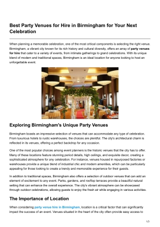 Best Party Venues for Hire in Birmingham for Your Next Celebration