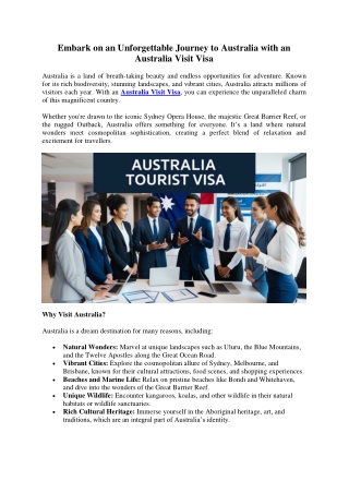 Embark on an Unforgettable Journey to Australia with an Australia Visit Visa