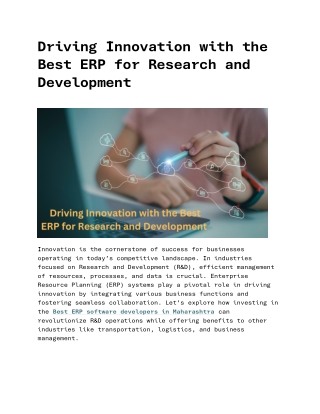 Driving Innovation With the Best ERP for Research and Development