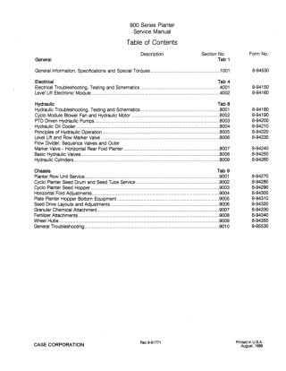 CASE 900 Series Planter Service Repair Manual Instant Download (Part Number 8-91771)