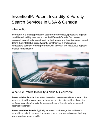 Patent Invalidity & Validity Search Services in USA & Canada | InventionIP