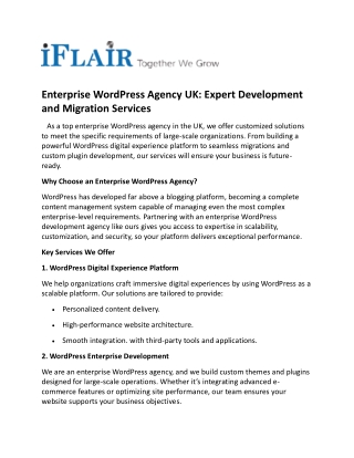 Enterprise WordPress Agency UK: Expert Development and Migration Services