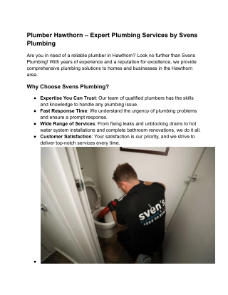 Reliable Plumber Services in Hawthorn - Sven's Plumbing