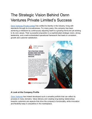 OSNN Ventures: The Strategic Vision Behind Osnn Ventures Private Limited Success