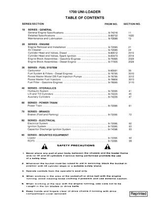CASE 1700 UNI-LOADER Service Repair Manual Instant Download (Book Code No. 9-72096R0)