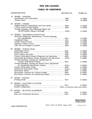 CASE 1816 Uni-Loader Service Repair Manual Instant Download (Part Number 9-72555)