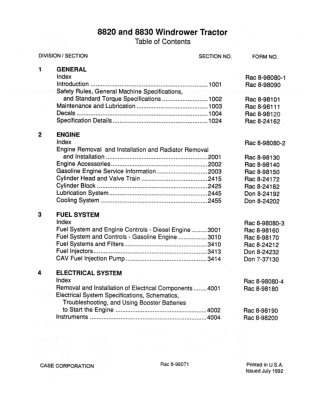 CASE 8820 and 8830 Windrower Tractor Service Repair Manual Instant Download (Part Number 8-98071)