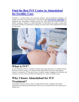 Find the Best IVF Center in Ahmedabad for Fertility Care