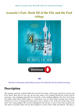 Books Assassin's Fate Book III of the Fitz and the Fool trilogy