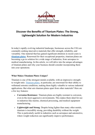 Discover the Benefits of Titanium Plates  The Strong, Lightweight Solution for Modern Industries