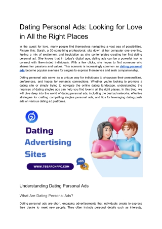 Dating Personal Ads: Looking for Love in All the Right Places