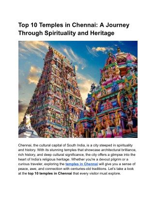 Top 10 Temples in Chennai: A Journey Through Spirituality and Heritage