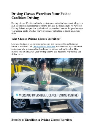 Driving Classes Werribee- Your Path to Confident Driving