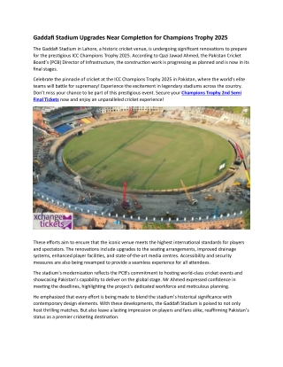 Gaddafi Stadium Upgrades Near Completion for 2025 Trophy