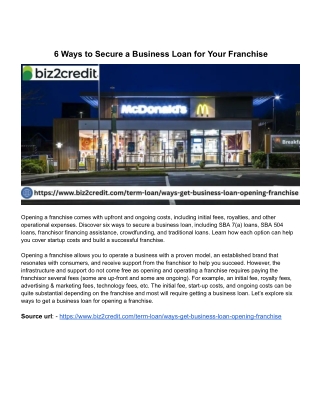 6 Ways to Secure a Business Loan for Your Franchise